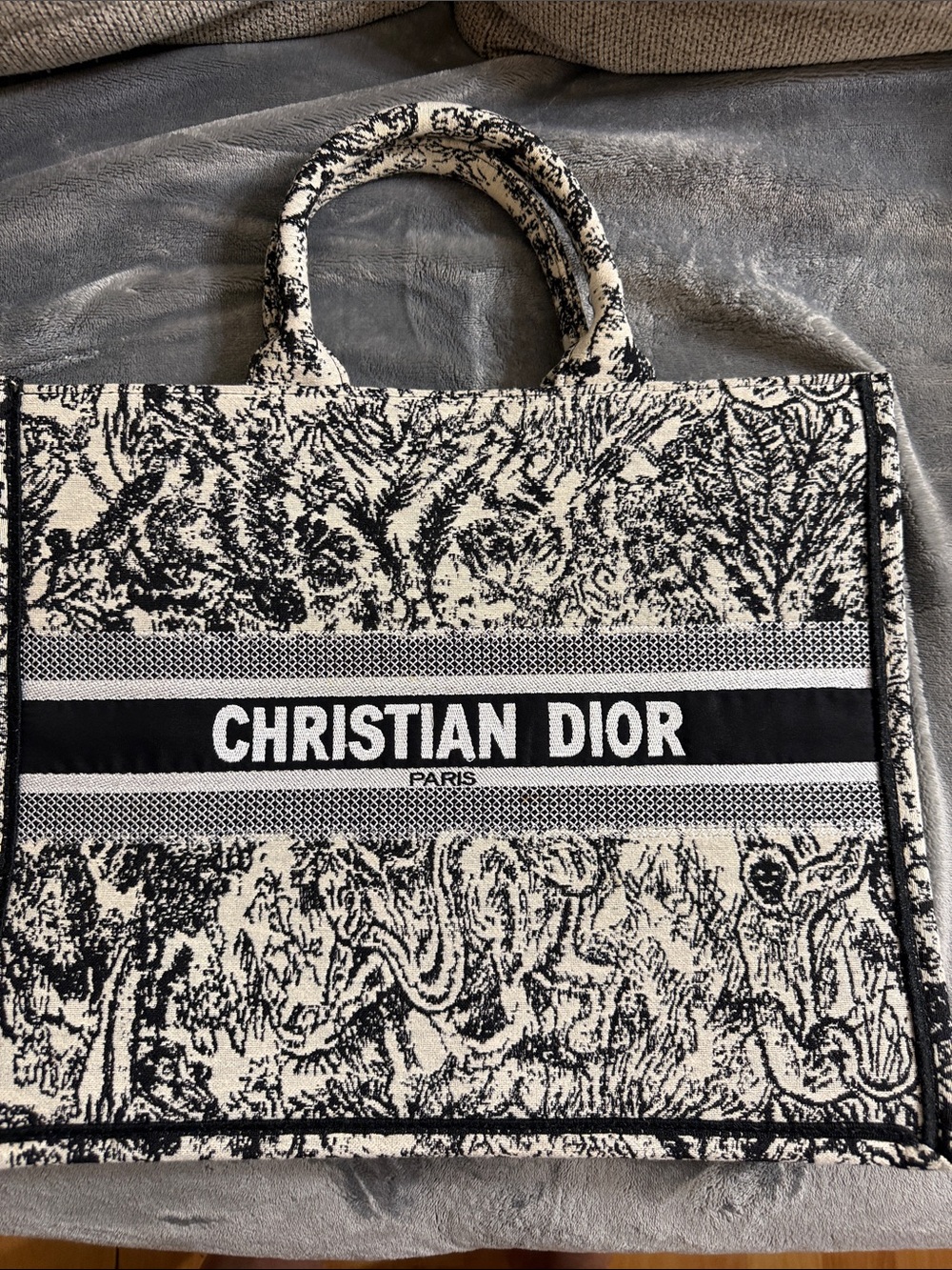 Dior Black and Cream Embroidered Book Tote